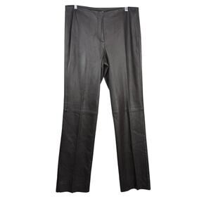 Vintage 90s Y2K‎ DKNY Dark Brown Soft Leather Pants Raw Hem Biker Bootcut Size 8